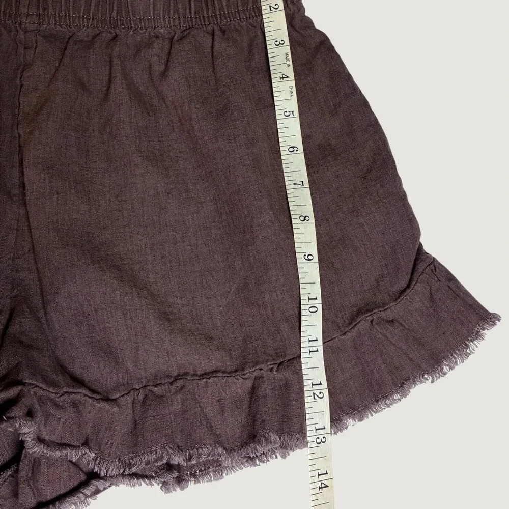 Aerie Linen Blend Ruffle Hem Shorts Large Brown High Rise Coastal Cottagecore